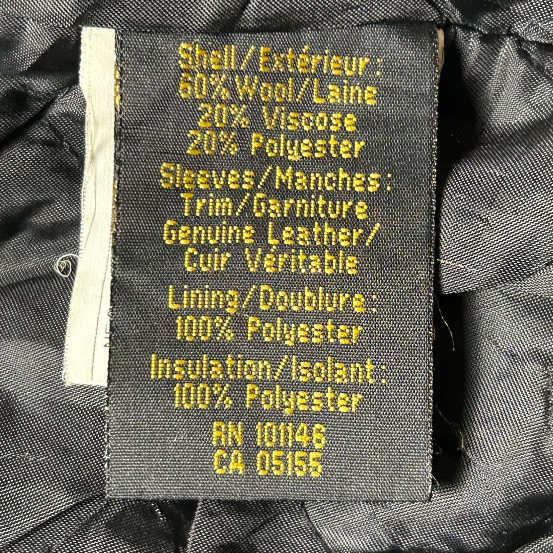 90s vintage オールブラックスタジャン 袖本革 レザー 企業物 刺繍