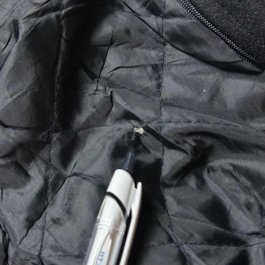 90s vintage オールブラックスタジャン 袖本革 レザー 企業物 刺繍