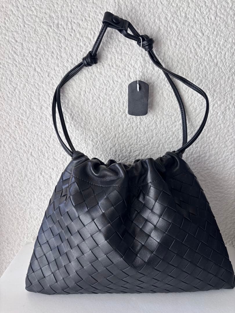 新品 ラムレザー ダストバッグ イントレ ブラック 編み込みショルダー