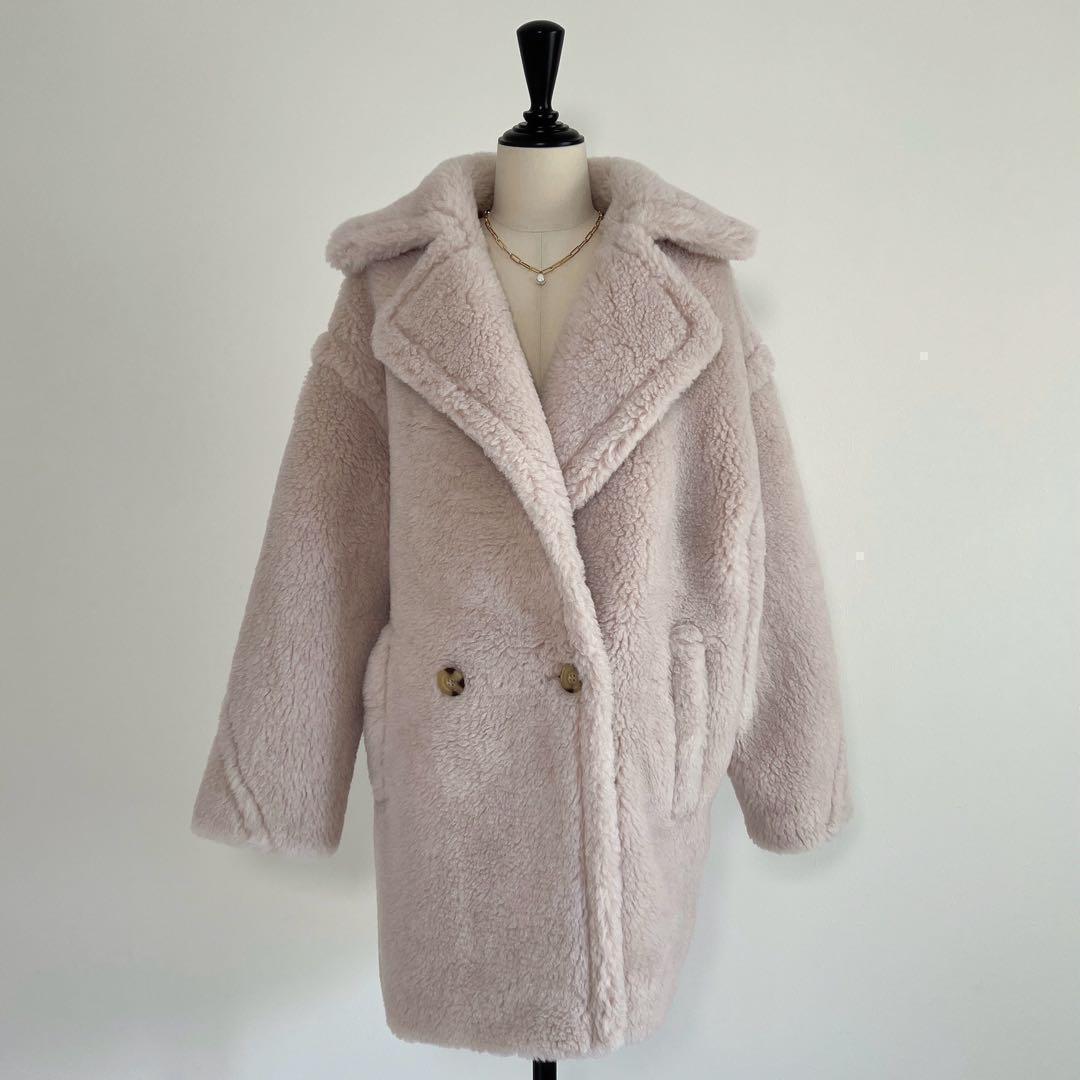 新品未使用 ベアミディアム丈 テディコート ライトベージュ