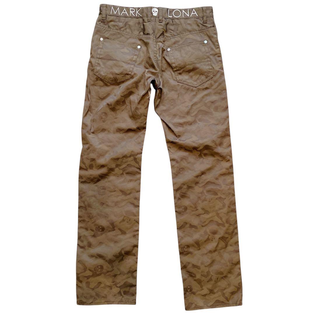 【美品】MARK & LONA 人気 スカルロゴ×カモフラ 総柄 ゴルフパンツM