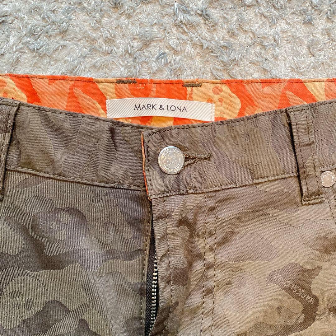 【美品】MARK & LONA 人気 スカルロゴ×カモフラ 総柄 ゴルフパンツM