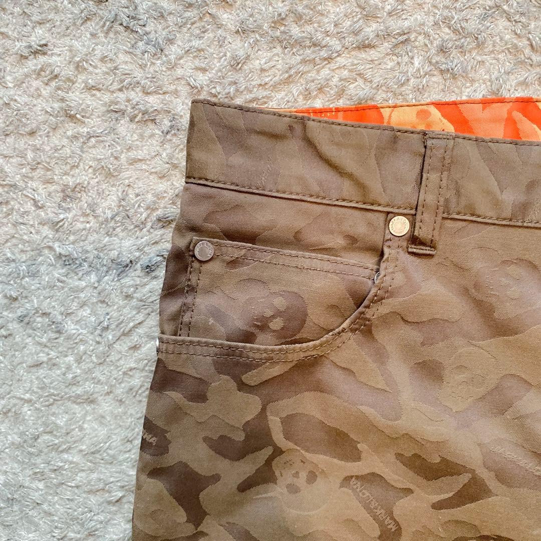 【美品】MARK & LONA 人気 スカルロゴ×カモフラ 総柄 ゴルフパンツM