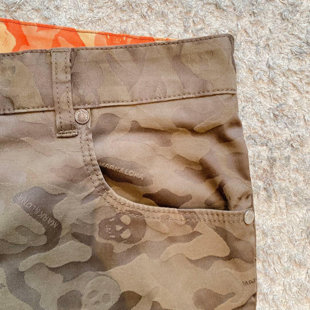 【美品】MARK & LONA 人気 スカルロゴ×カモフラ 総柄 ゴルフパンツM