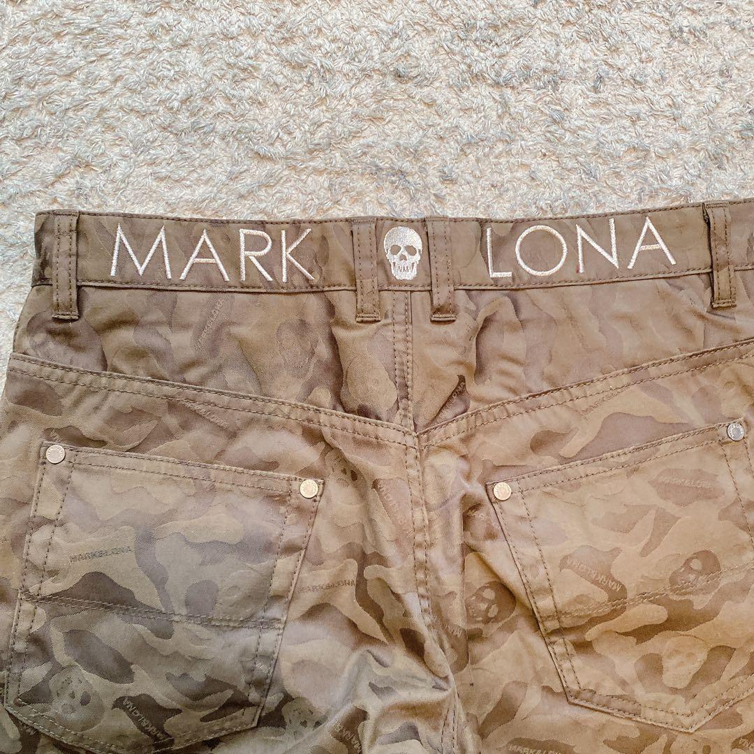 【美品】MARK & LONA 人気 スカルロゴ×カモフラ 総柄 ゴルフパンツM