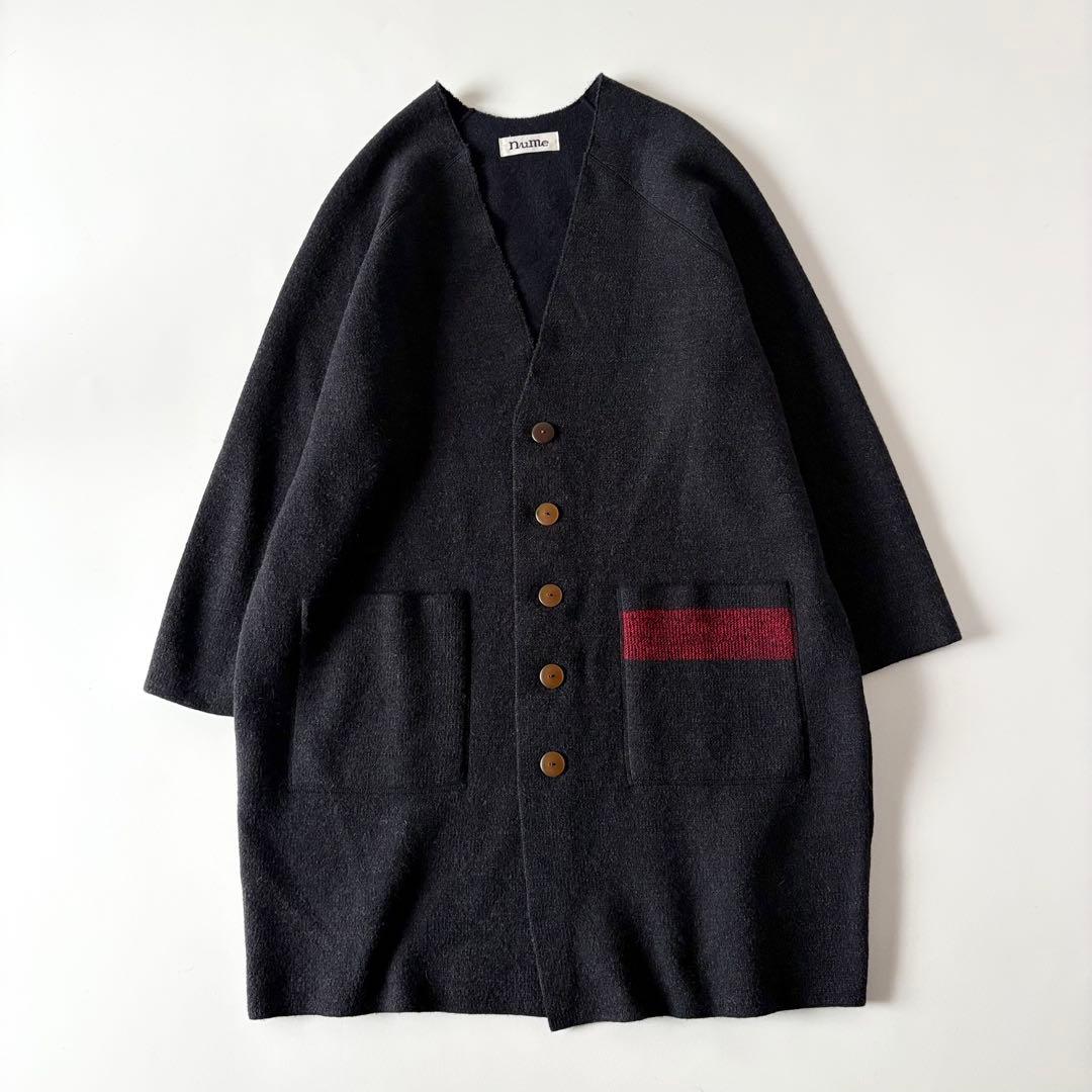 nume　ヌメ　ウール100%　ノーカラー　ニット　ロングコート　カーディガン