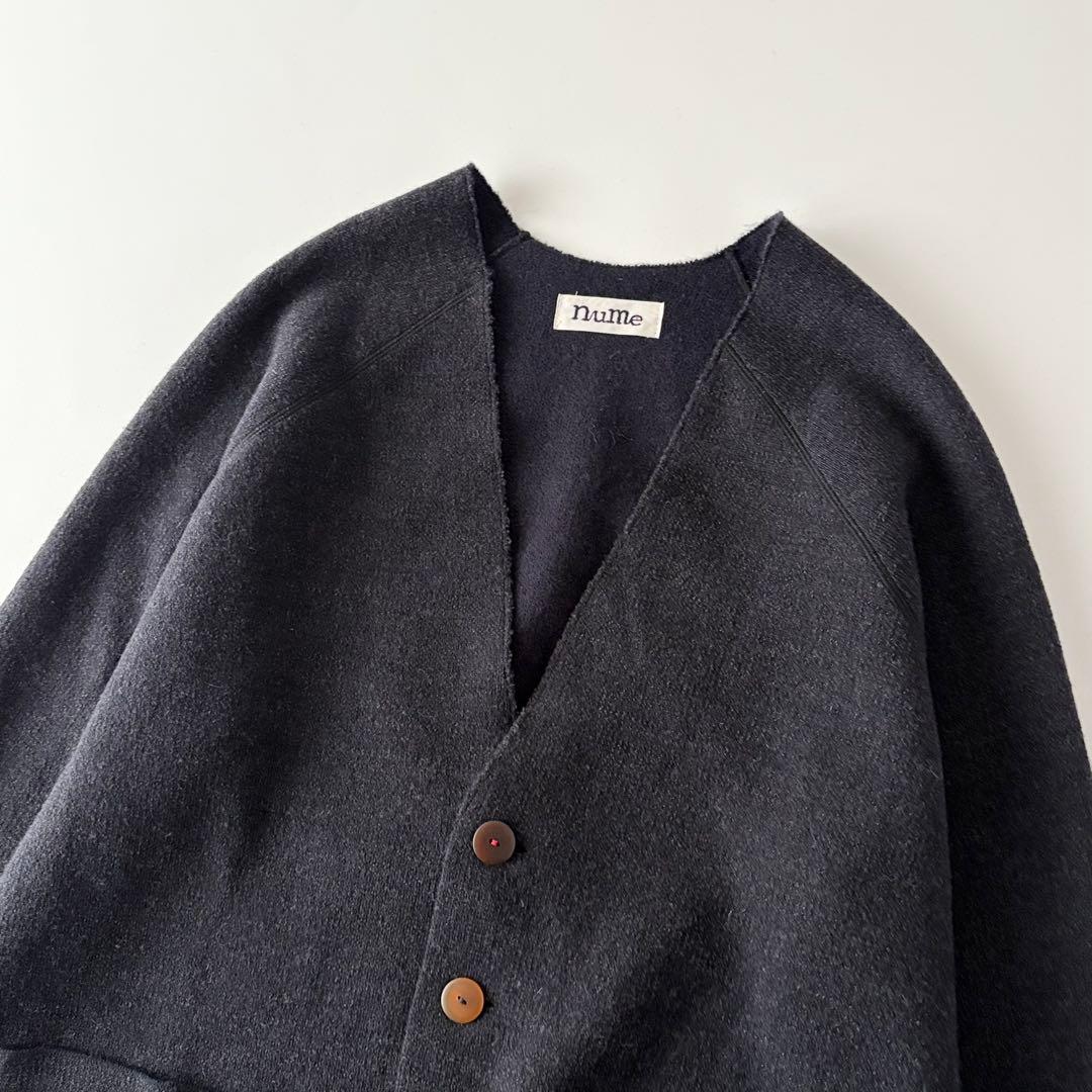 nume　ヌメ　ウール100%　ノーカラー　ニット　ロングコート　カーディガン