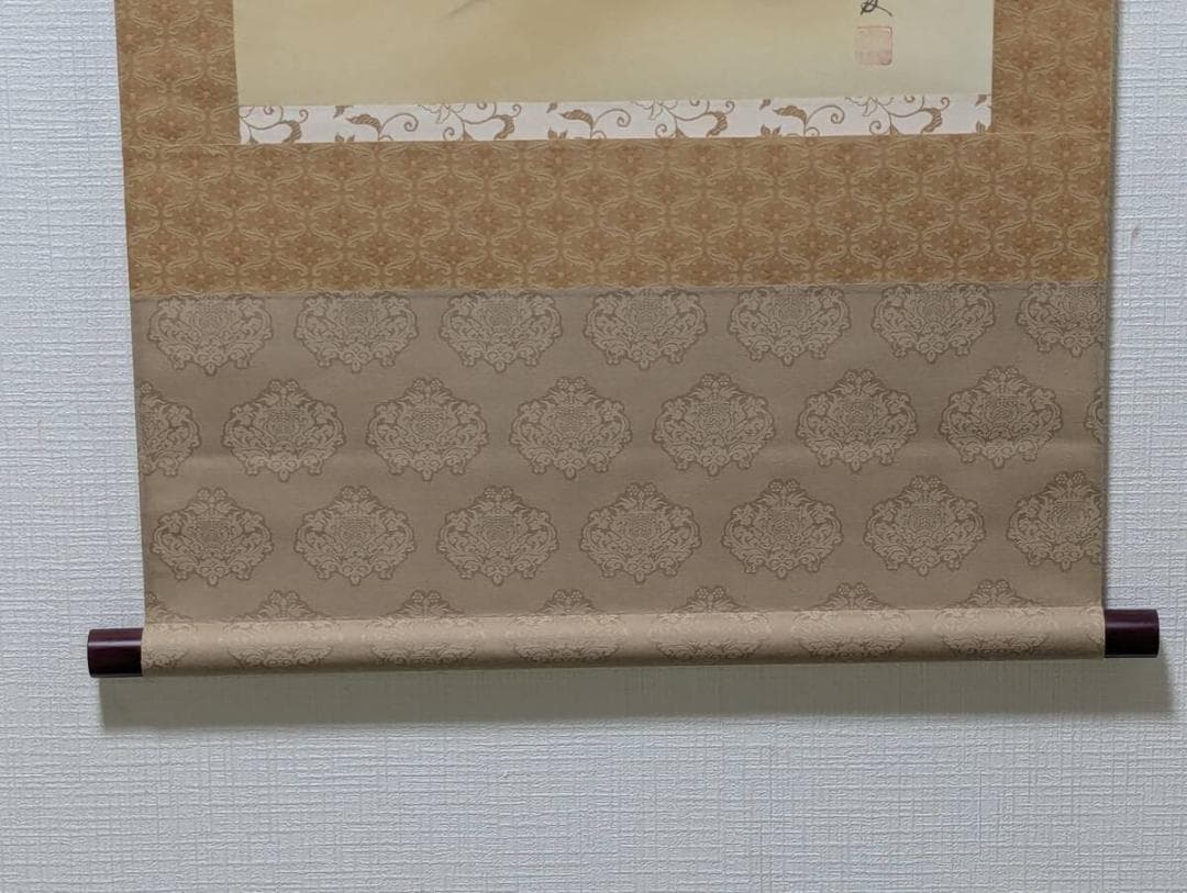 真作】掛軸 長尾梅友 四神相応山水図 茅葺屋根と清流の詩情 共箱入