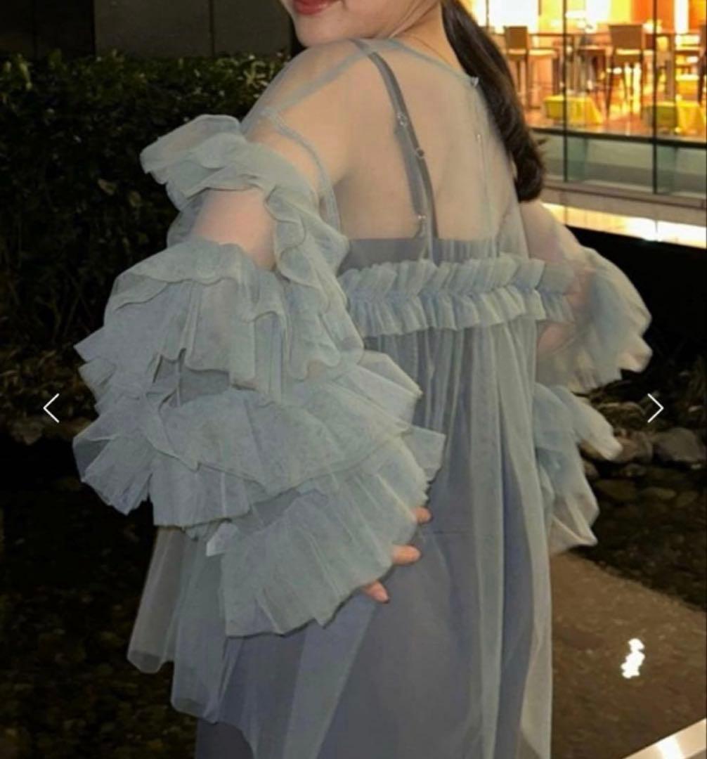 ANDRESDアンドレスド　ニアナ　グリーン　チュールフリルブラウス