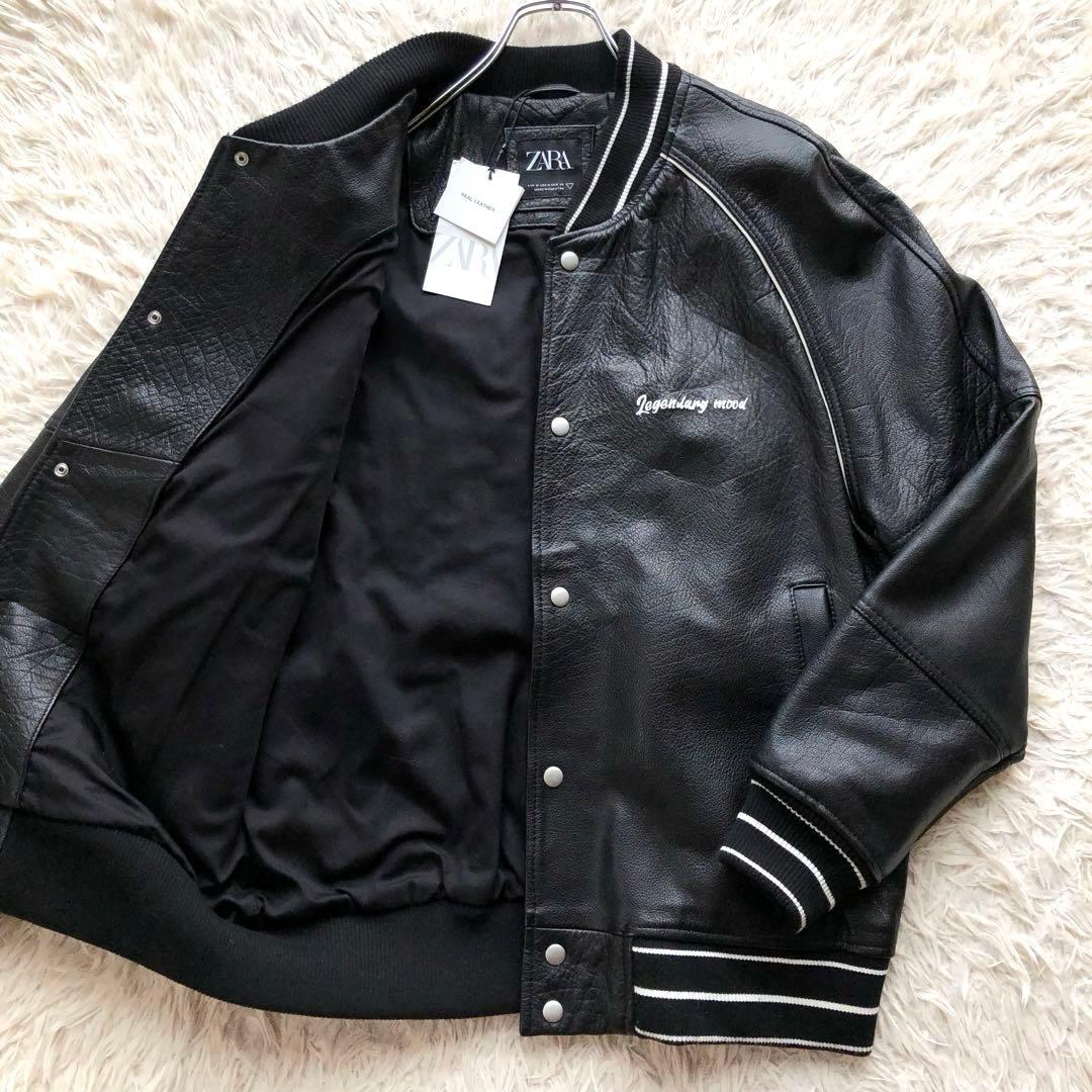 新品未使用 L相当 本革オールレザー】ザラ スタジャン 黒 水牛 刺繍