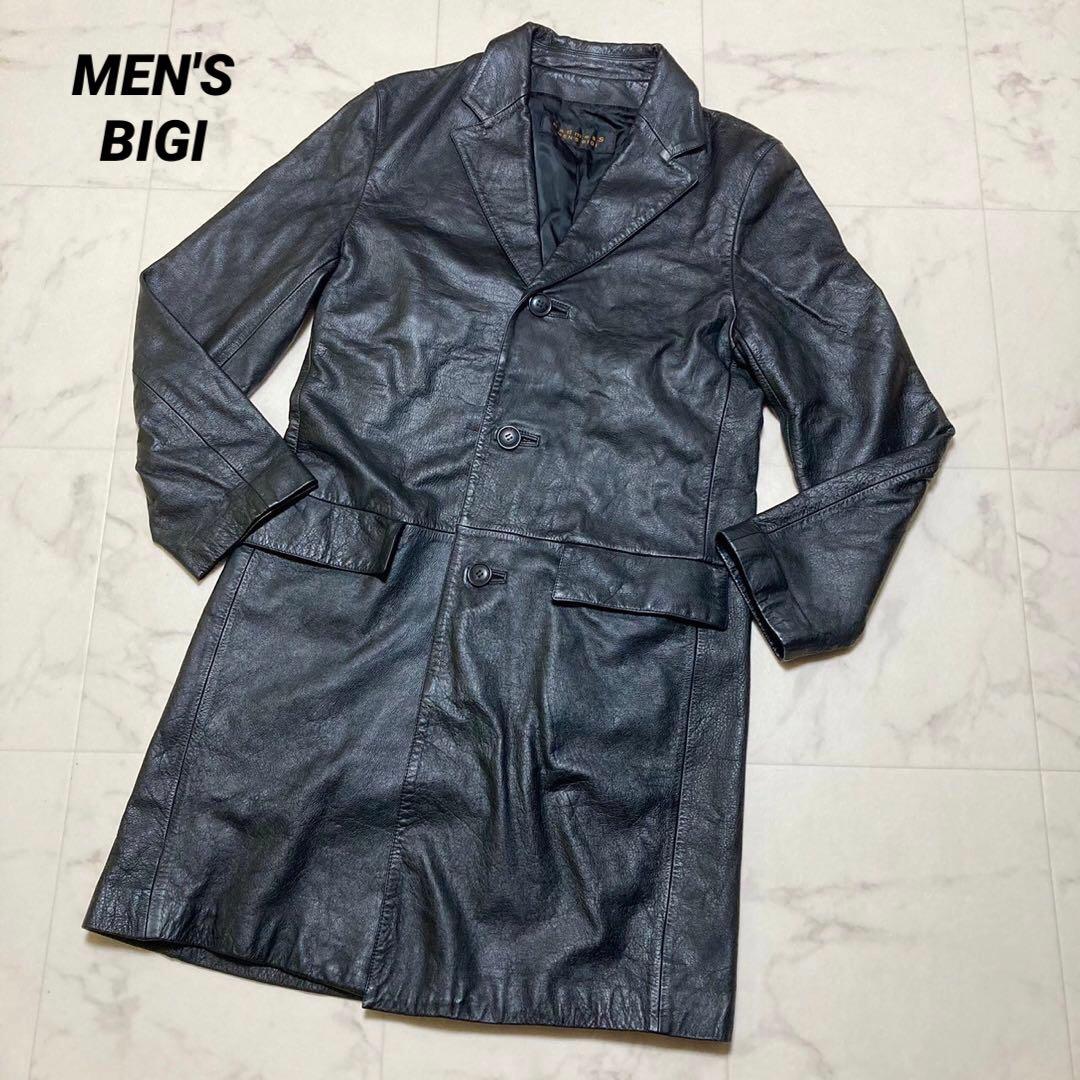 美品 MEN'S BIGI メンズビギ レザーチェスターコート 黒 牛革 高級 美品 MEN'S BIGI メンズビギ レザーチェスターコート 黒 牛革 高級 美