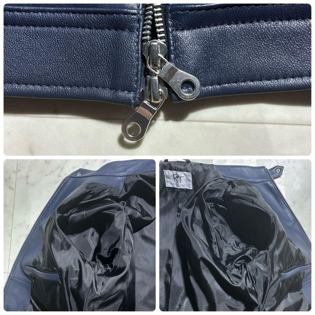 未使用級/L ラトルトラップ　レザージャケット　羊革　ネイビー　光沢感　Wジップ