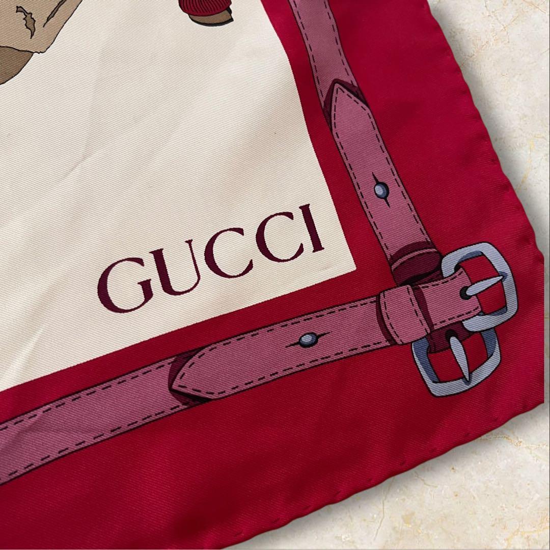 GUCCI グッチ シルク 大判 スカーフ バンダナ 赤