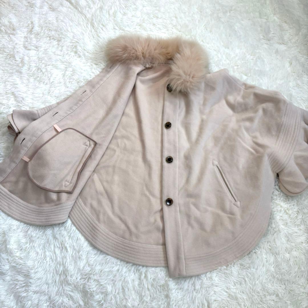 Sov. ポンチョコート　フォックスファー　アンゴラ　ピンクベージュ　ケープ