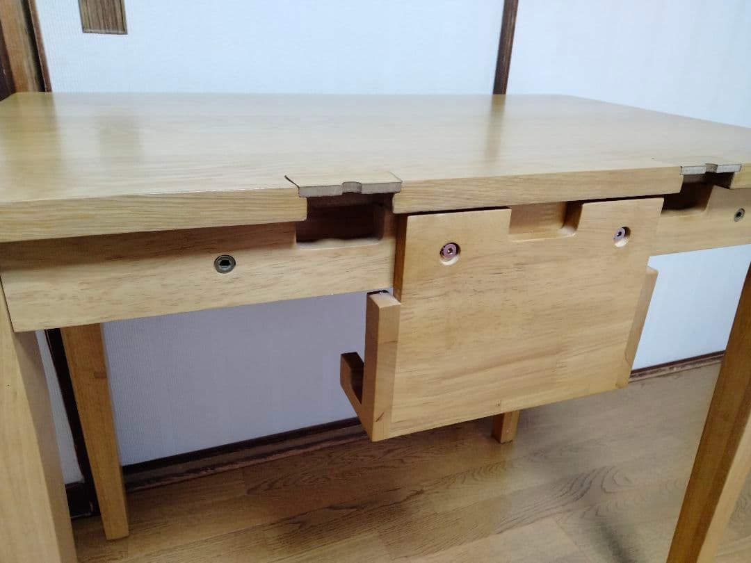 【美品】天然木 北欧スタイル オーク材 学習机 パソコンデスク 引き出し付き