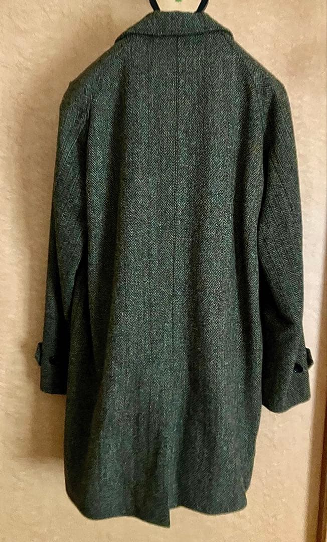 ［Harris Tweed］高級ウール100%ヘリンボーン柄ステンカラーコートM