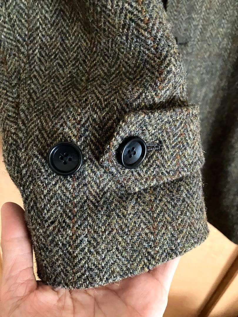 ［Harris Tweed］高級ウール100%ヘリンボーン柄ステンカラーコートM