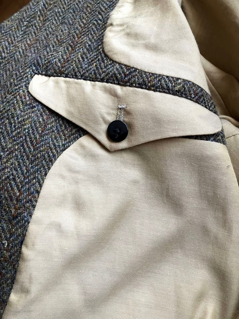 ［Harris Tweed］高級ウール100%ヘリンボーン柄ステンカラーコートM