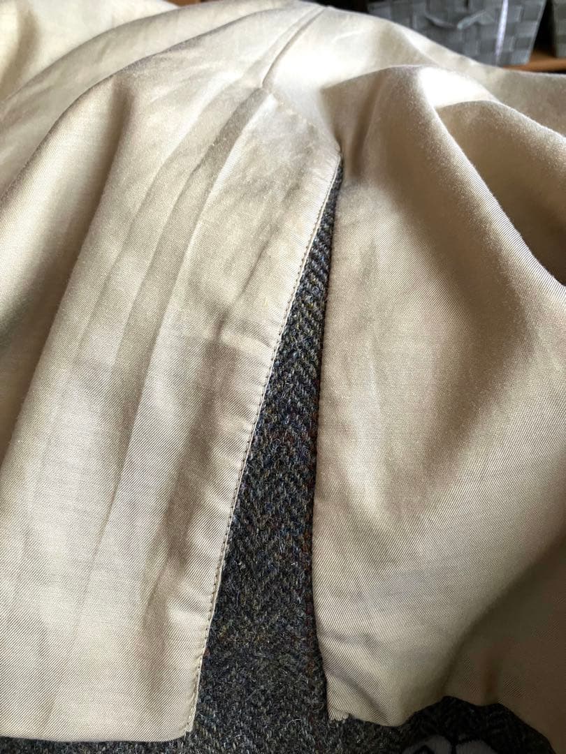 ［Harris Tweed］高級ウール100%ヘリンボーン柄ステンカラーコートM