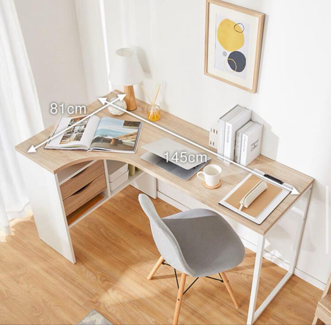 美品　LOWYA コーナーデスク　l字 下収納付き引き出し