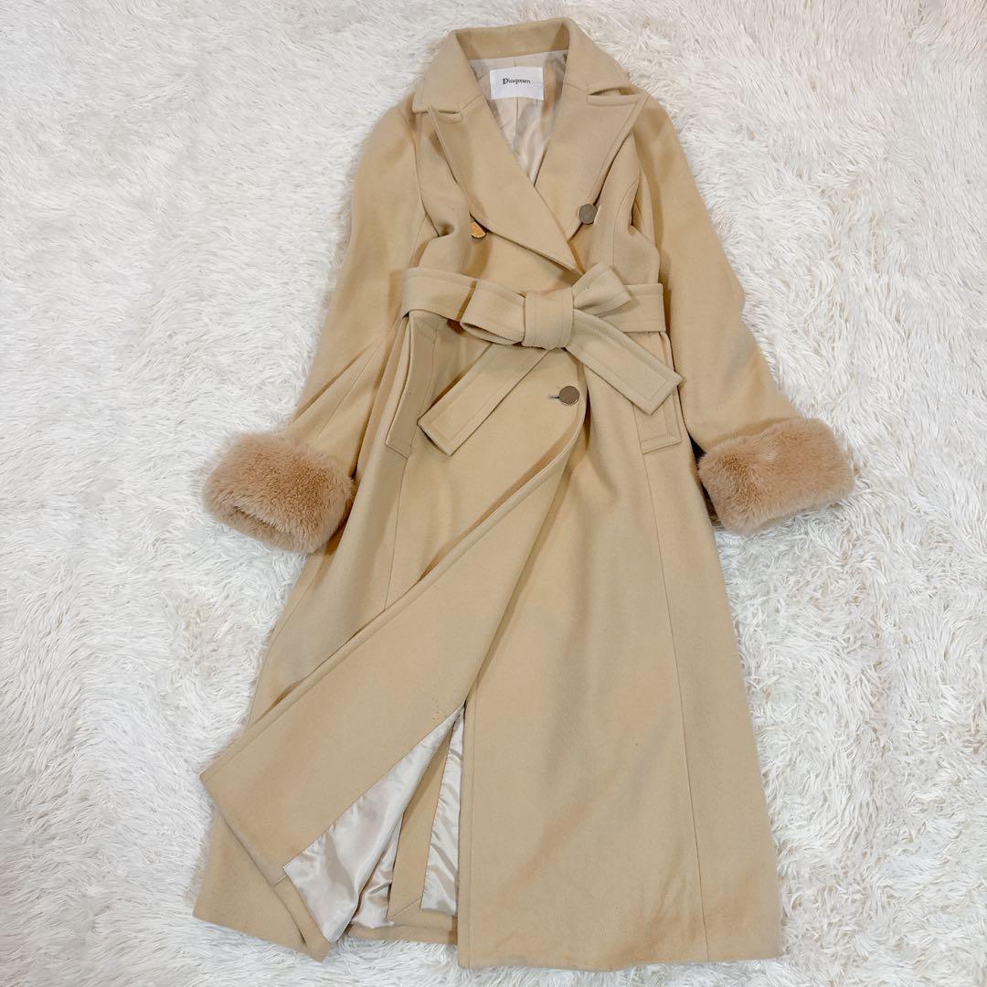 美品　グレースコンチネンタル　ビーバーウールロングコート　イエロー　36