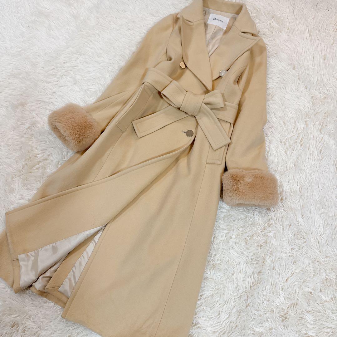 美品　グレースコンチネンタル　ビーバーウールロングコート　イエロー　36