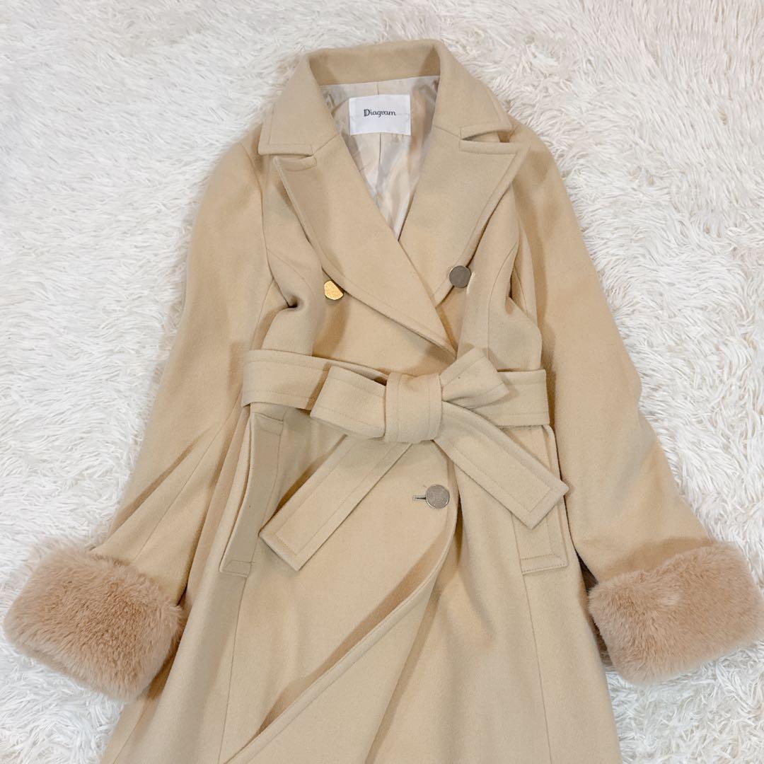 美品　グレースコンチネンタル　ビーバーウールロングコート　イエロー　36