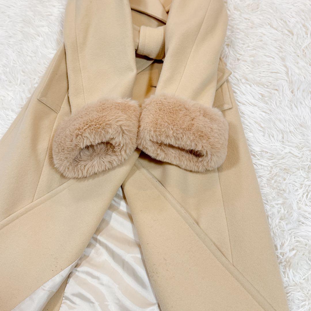 美品　グレースコンチネンタル　ビーバーウールロングコート　イエロー　36