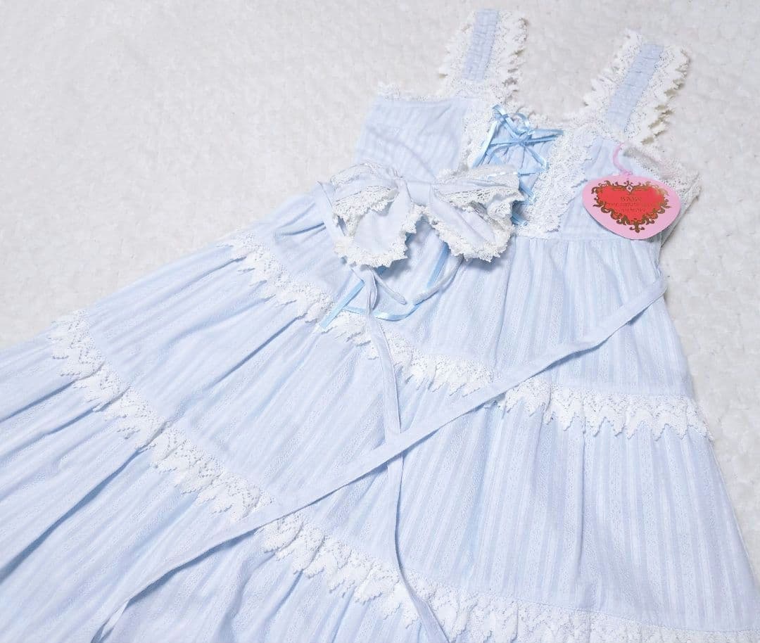 からみ3段ティアードジャンパースカート カチューシャセット サックス