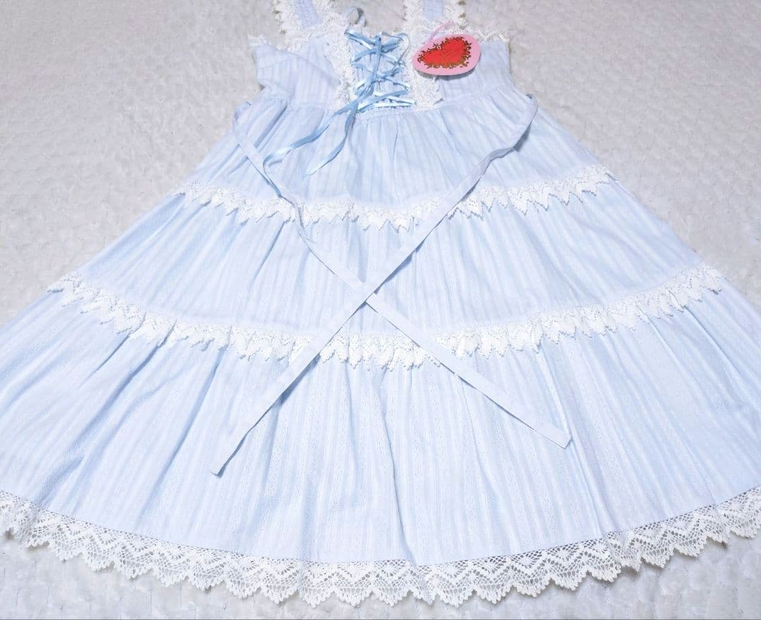 からみ3段ティアードジャンパースカート カチューシャセット サックス