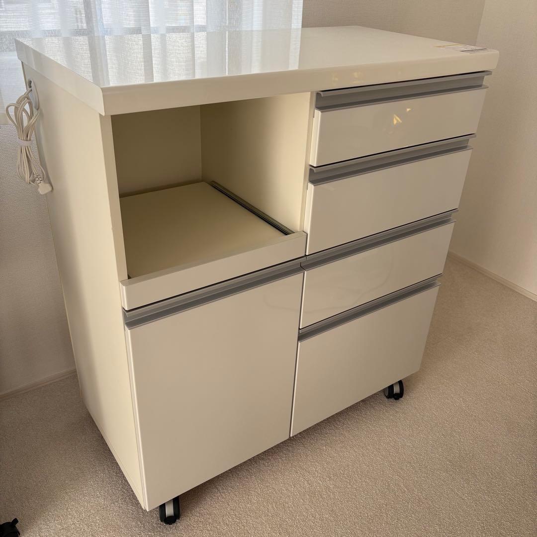 パモウナ キッチンカウンター 白 キャスター付き