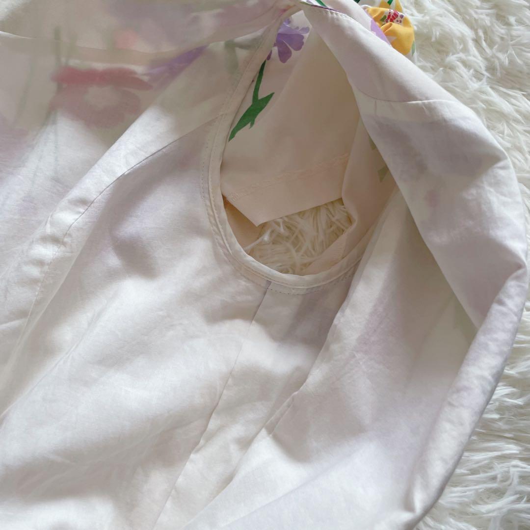 極美品 エムズグレイシー 半袖 膝丈ワンピース 花柄 リボン 36 パープル