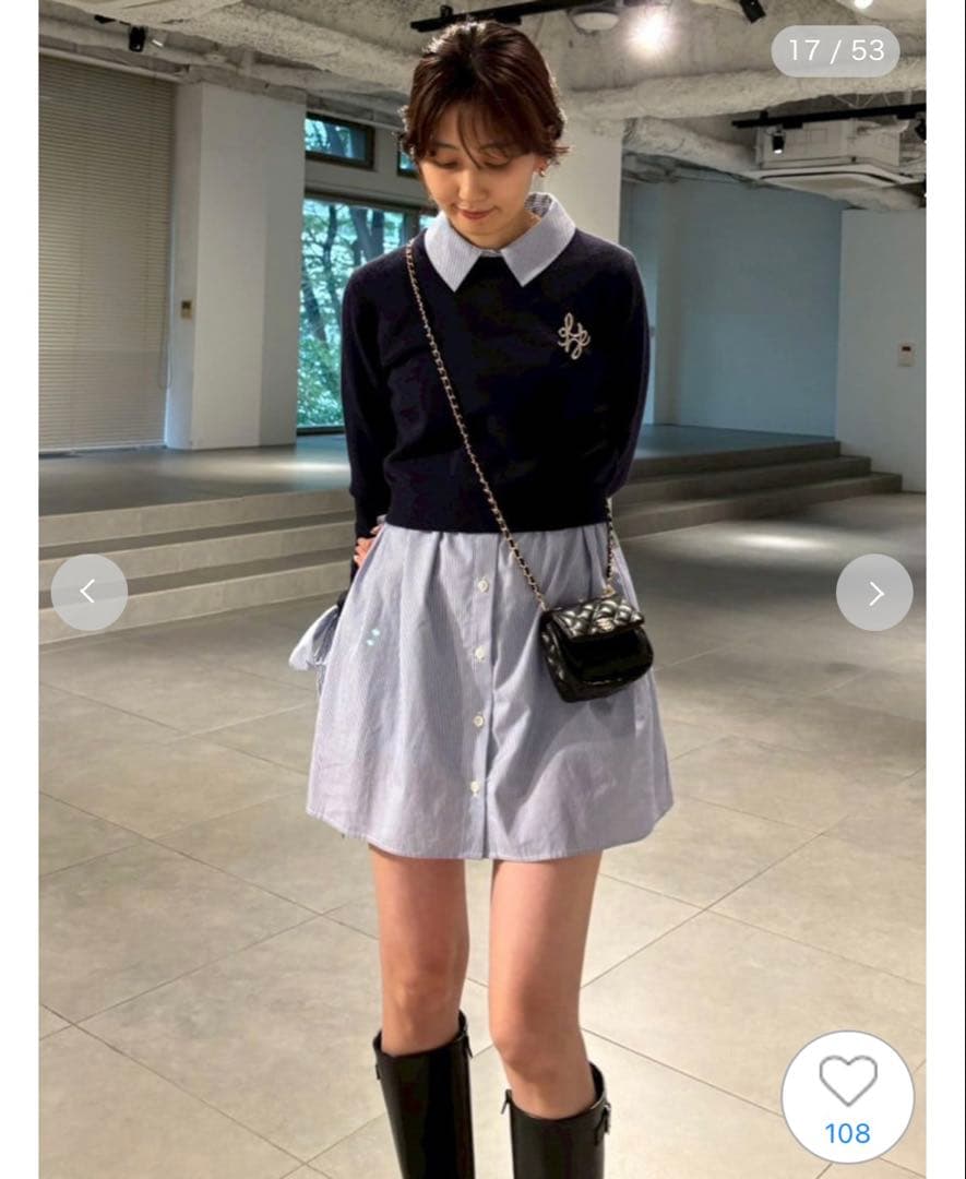 スナイデル　今期新作　ニットセットブローチ付きミニシャツワンピース