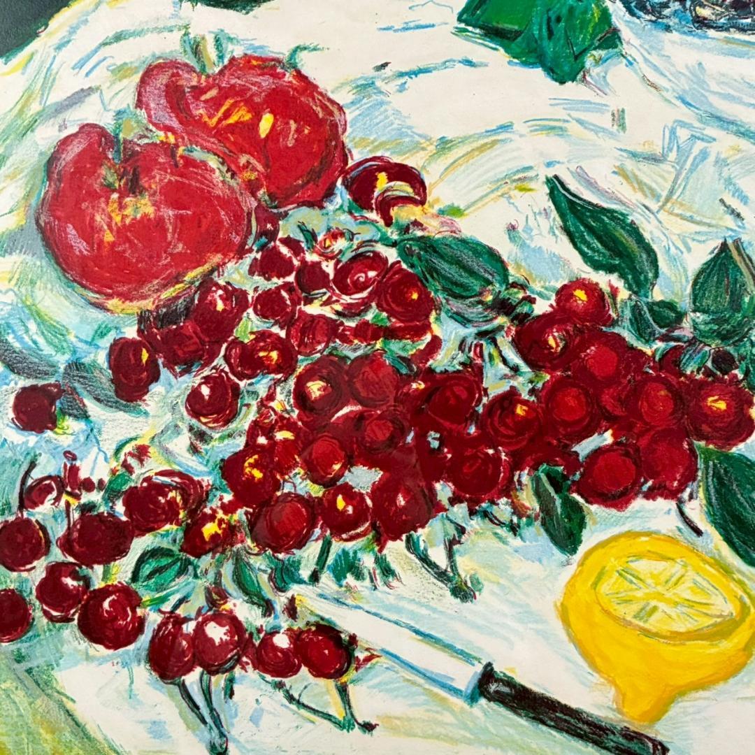 アンドレ・コタボ「赤い果物」静物 リトグラフ 直筆サイン入り 額縁