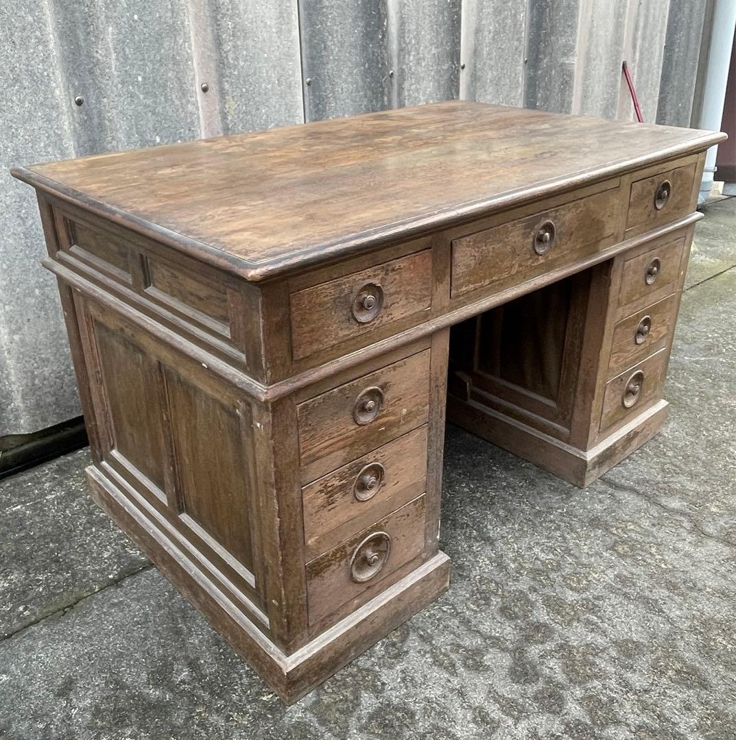 アンティーク/古道具/無垢材/両袖机/書斎机/分解式/作業台/デスク/店舗什器