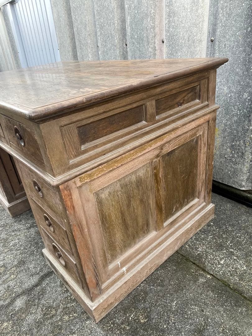 アンティーク/古道具/無垢材/両袖机/書斎机/分解式/作業台/デスク/店舗什器