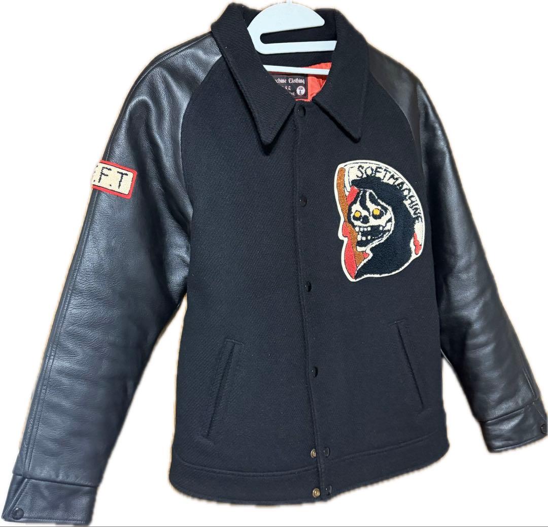 週末限定限界価格　soft machineスカル刺繍のウールレザースタジャン