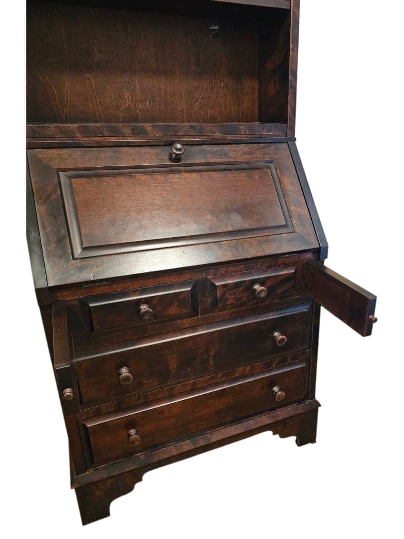 【送料込み】清掃後値上げ予定　北海道民芸家具　カバ材　本棚付きライティングデスク