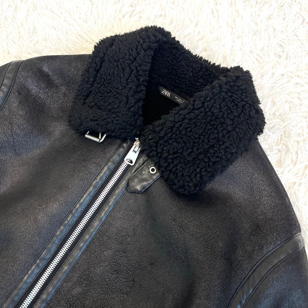 美品☆ ZARA ボアジャケット　フェイクレザー　ブラック　Lサイズ