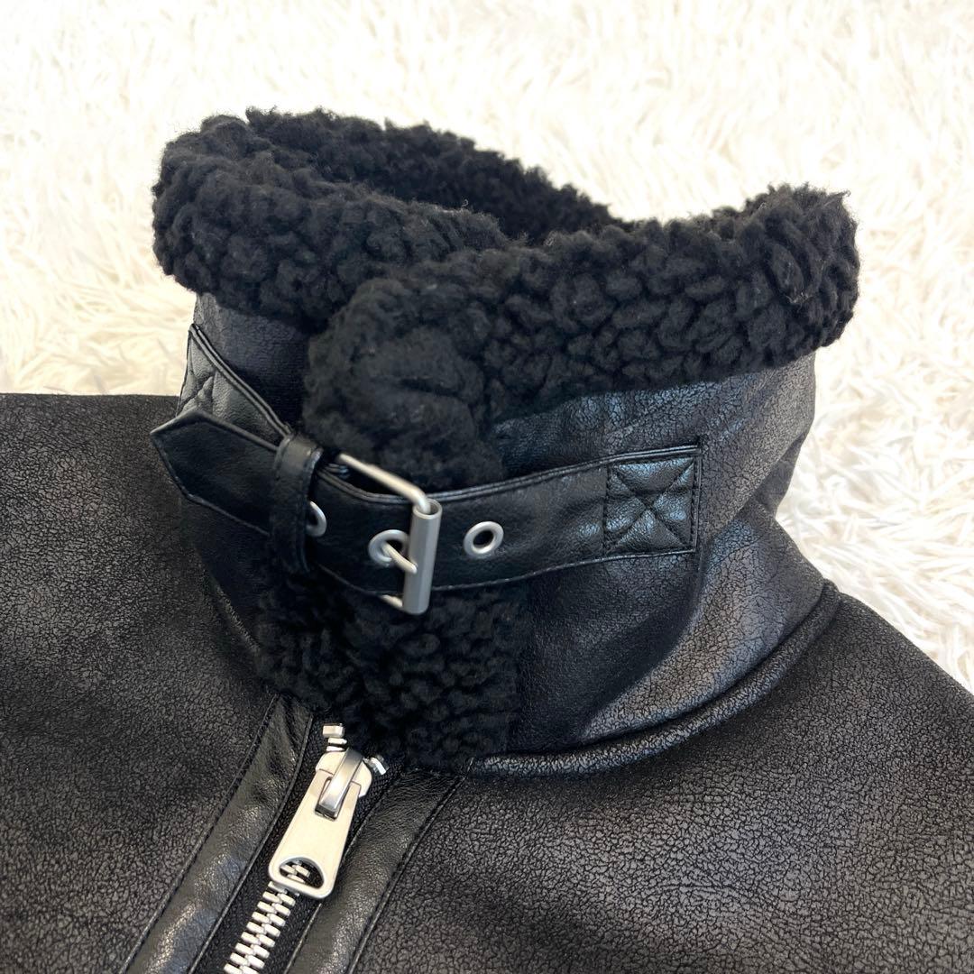 美品☆ ZARA ボアジャケット　フェイクレザー　ブラック　Lサイズ