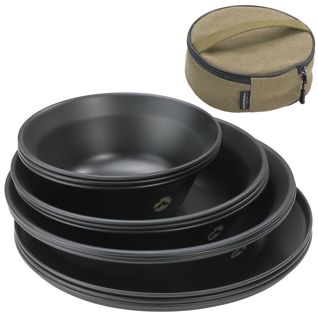 テーブルウェア キャンプ プレート ステンレス 食器 セット帆布ケー ス付き