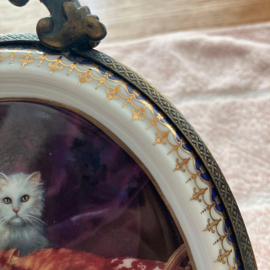 希少　マイセン 猫 壁掛け 飾り絵 プレート 猫の絵画 アンティークフレーム