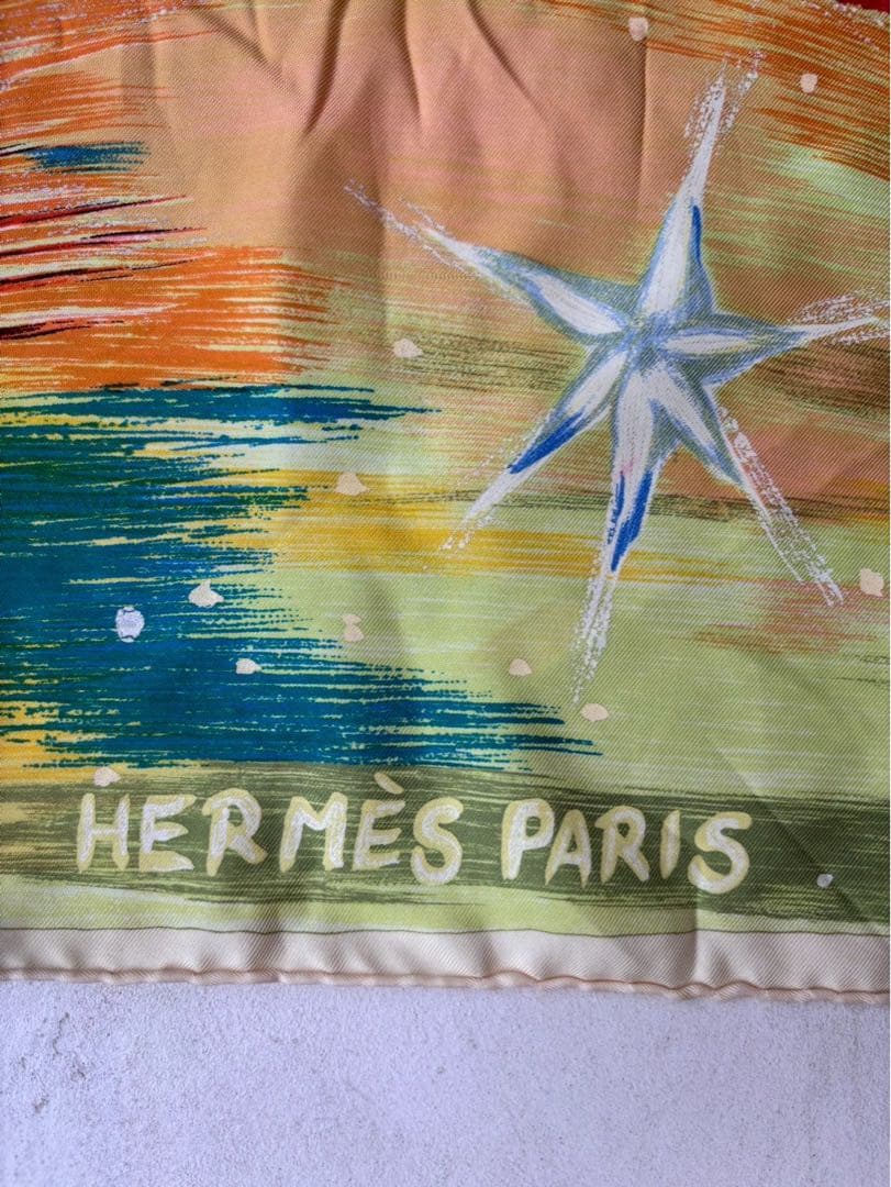 【美品】エルメス　カレ90スカーフFEUX DU CIEL 天の火　シルク