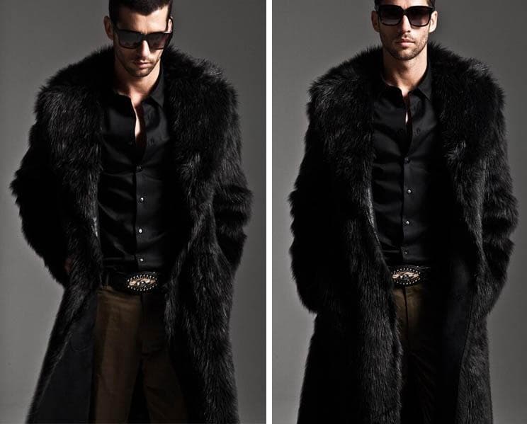 M ファーコート メンズ 黒 ブラック ロング チェスターコート ロカビリー