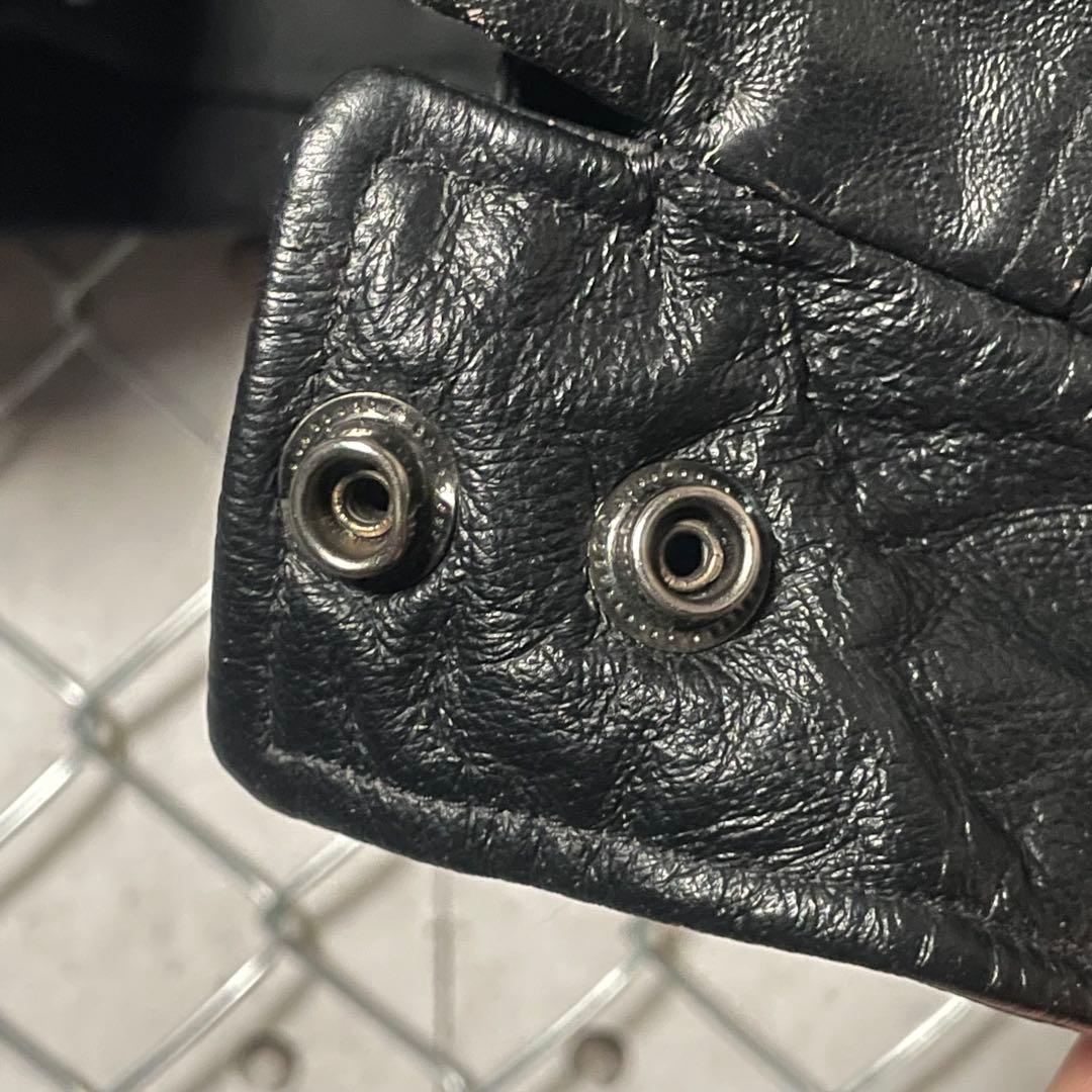 AMANATI アマナティ スタジャン 襟革 本革 企業ロゴ刺繍 黒 L程