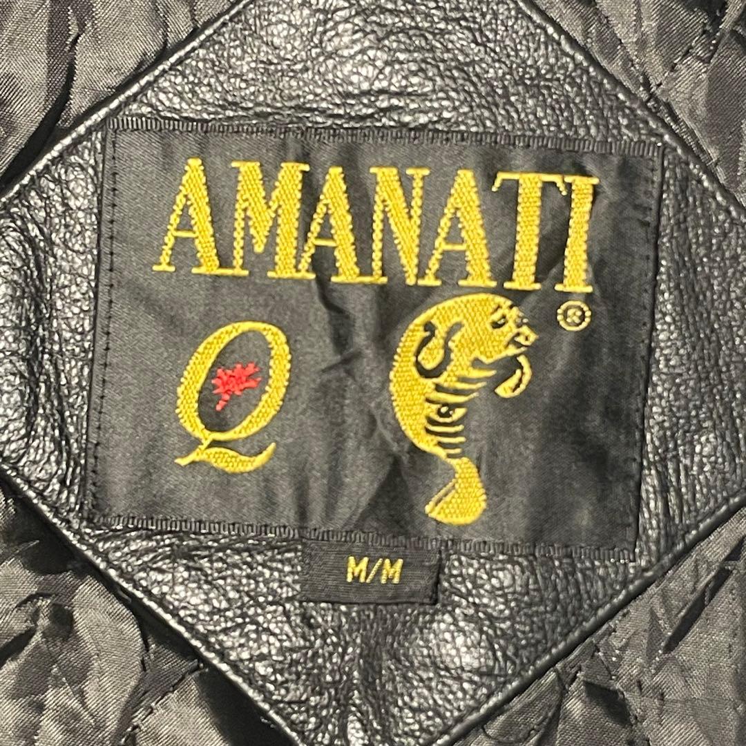 AMANATI アマナティ スタジャン 襟革 本革 企業ロゴ刺繍 黒 L程