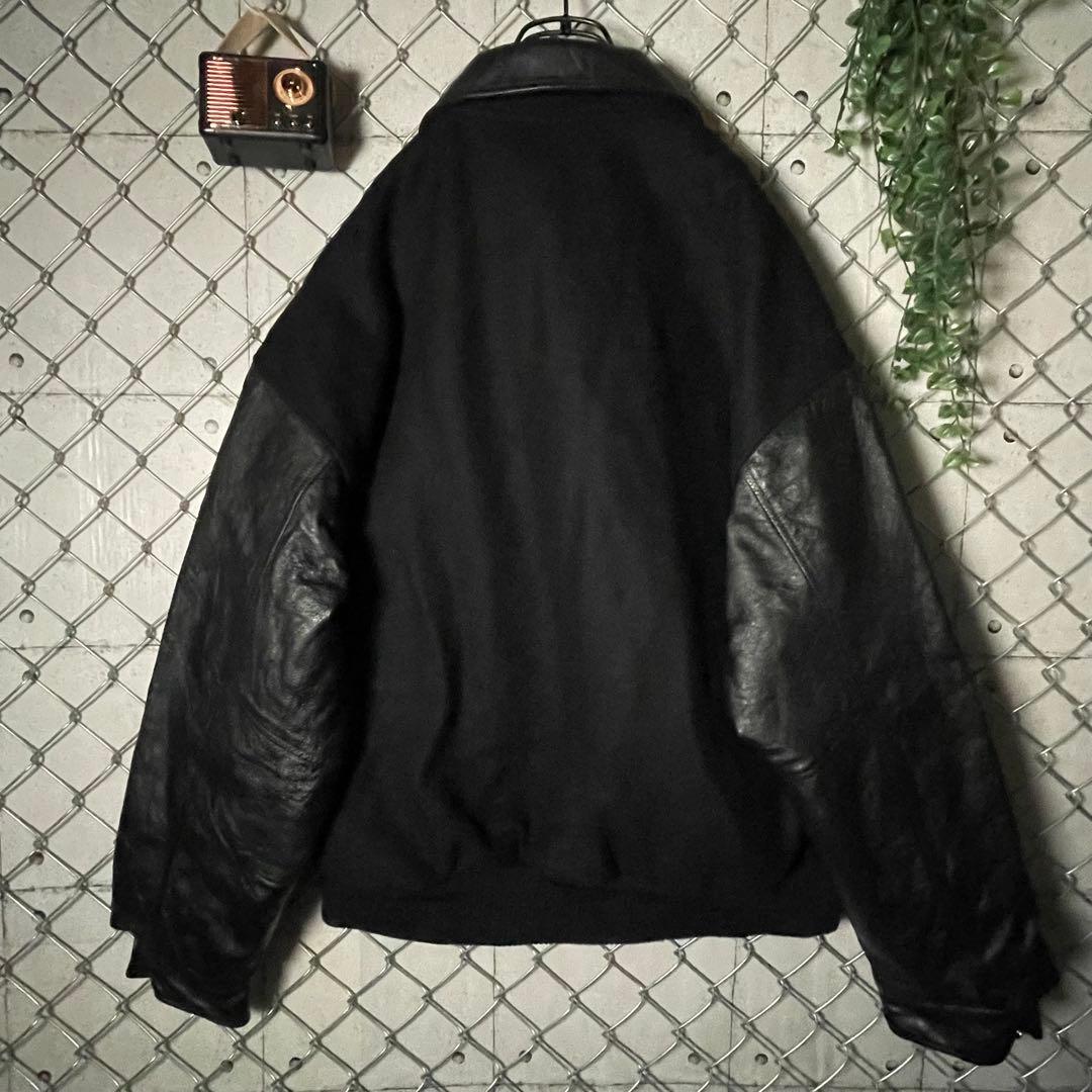 AMANATI アマナティ スタジャン 襟革 本革 企業ロゴ刺繍 黒 L程