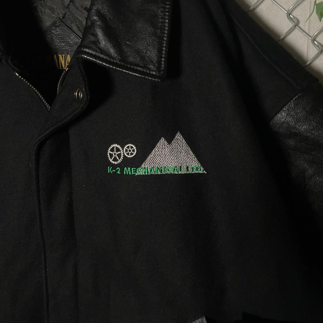 AMANATI アマナティ スタジャン 襟革 本革 企業ロゴ刺繍 黒 L程