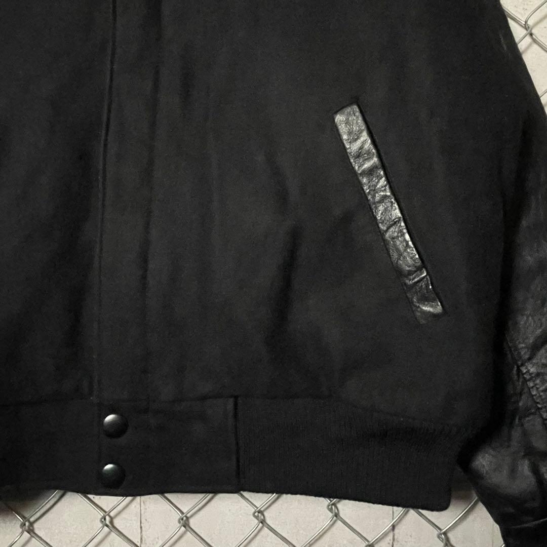 AMANATI アマナティ スタジャン 襟革 本革 企業ロゴ刺繍 黒 L程