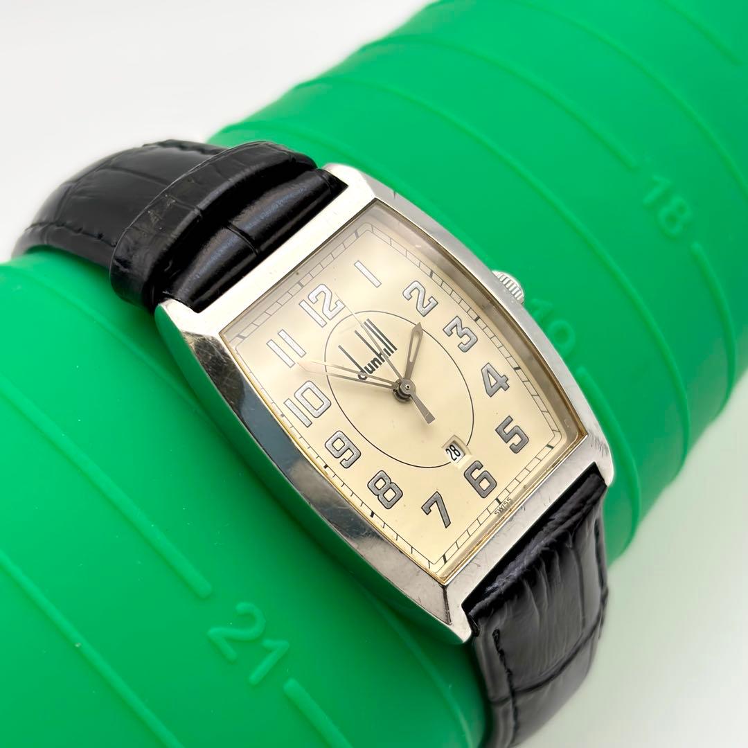 稼働✨Dunhill デイト スクエア シルバー メンズ 腕時計 新品ベルト